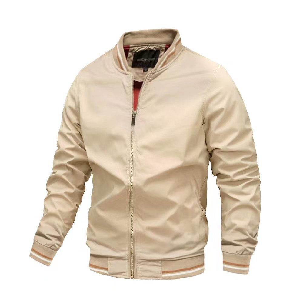 Stand Collar Ribbed Cuff Slim Fit Jacket