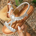 Women's Sandals – Flat Sole – Padded Footbed – Boho Beads and Elastic Strap