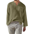 Men's Shirt with Long Sleeves – Linen-Cotton Blend – Relaxed Fit – Mandarin Collar