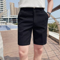 Men's Shorts – Slim Fit – Textured Woven Fabric – Button Closure – Knee Length