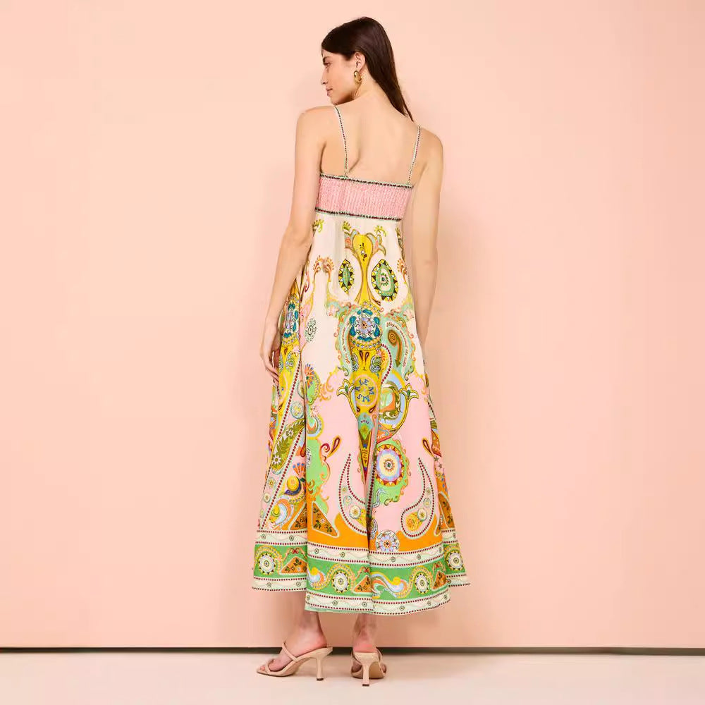 Dame Midi Kjole – Smock Top – A-Line Pasform – Let og Åndbart Stof – Stropper