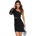 Dress for women – Bodycon fit – One shoulder – Asymmetric cut – Sequin sleeve