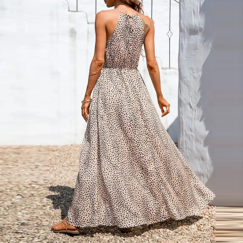 Dress for women – Halterneck maxi – A-line fit – Polka dot pattern – Slit