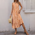 Women's Midi Dress – Sleeveless V-neck – Relaxed Fit – A-line with Abstract Print