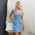Women's Denim Dress – Slim Fit – Sleeveless with Zipper – Mini Length with Pockets