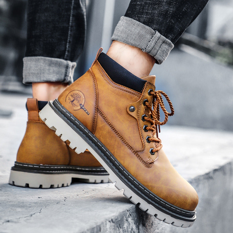 Faux Leather Ankle-High Lugged Sole Boots