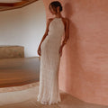 Women's Maxi Dress – Fitted Shape – Halterneck – Ruched Texture – Open Back