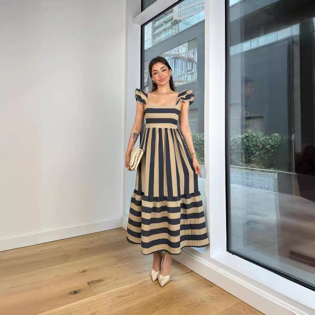 Cotton Blend Off-Shoulder Ruffle Midi Dress