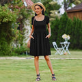 Women's Dress – Fit and Flare Style – Round Neck – Patterned Skirt – Knee Length – Short Sleeve
