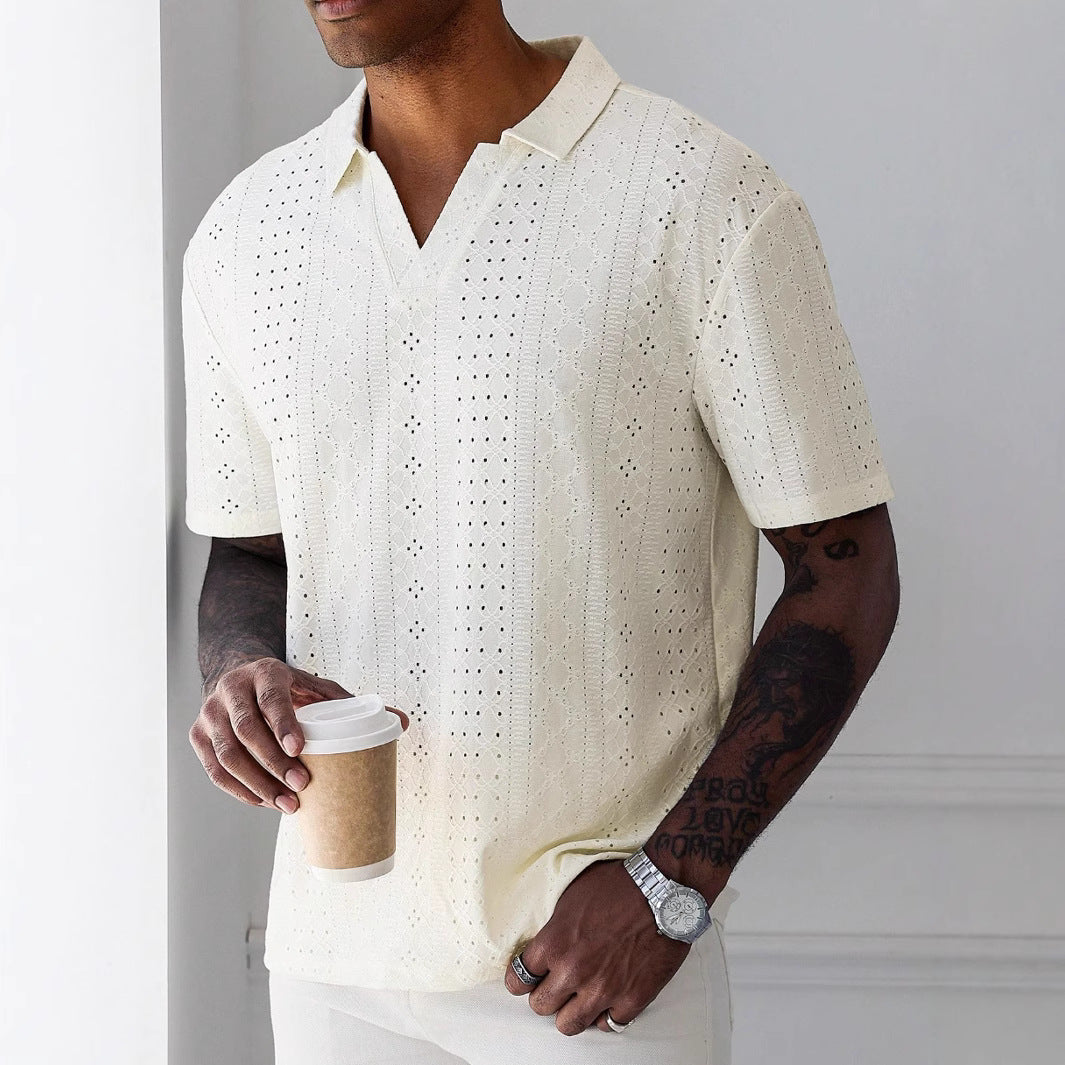 Men's T-shirt – Knit Fabric – Relaxed Fit – Jacquard Lace – Short Sleeve