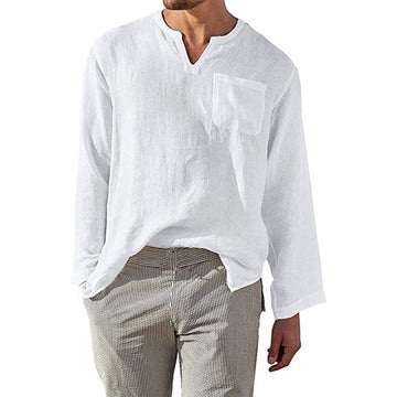 Linen-Cotton Blend Relaxed Mandarin Shirt