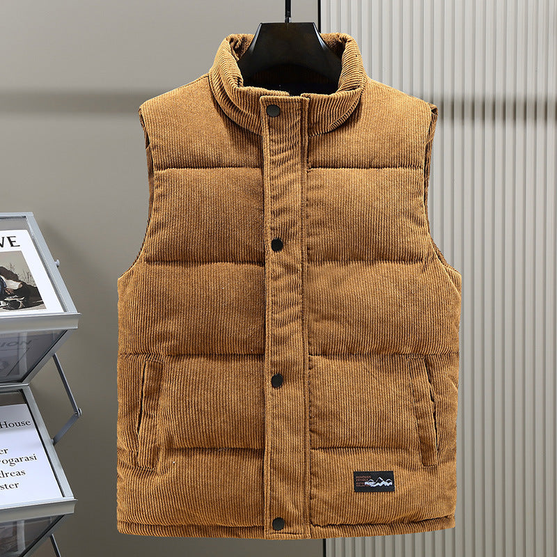 Quilted Corduroy High Collar Vest