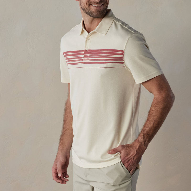 Men's polo shirt – Slim fit – V-neck with buttons – Breathable cotton blend – Striped