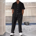 Men's set with short-sleeved shirt and trousers – Relaxed fit – Cotton linen blend