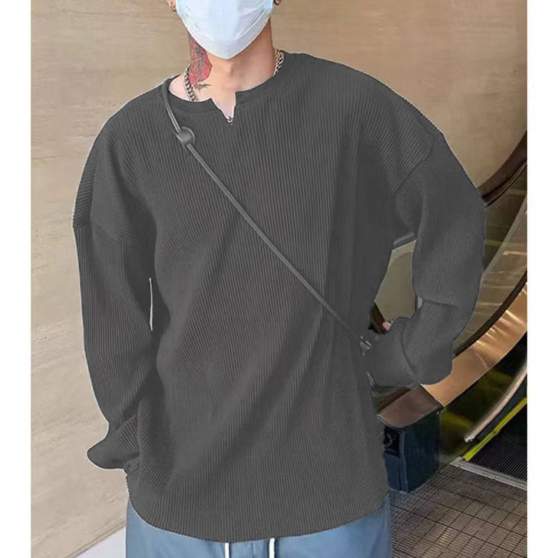 Men's Long-Sleeve T-Shirt – Rib Knit – Relaxed Fit – V-Neck Comfort Top