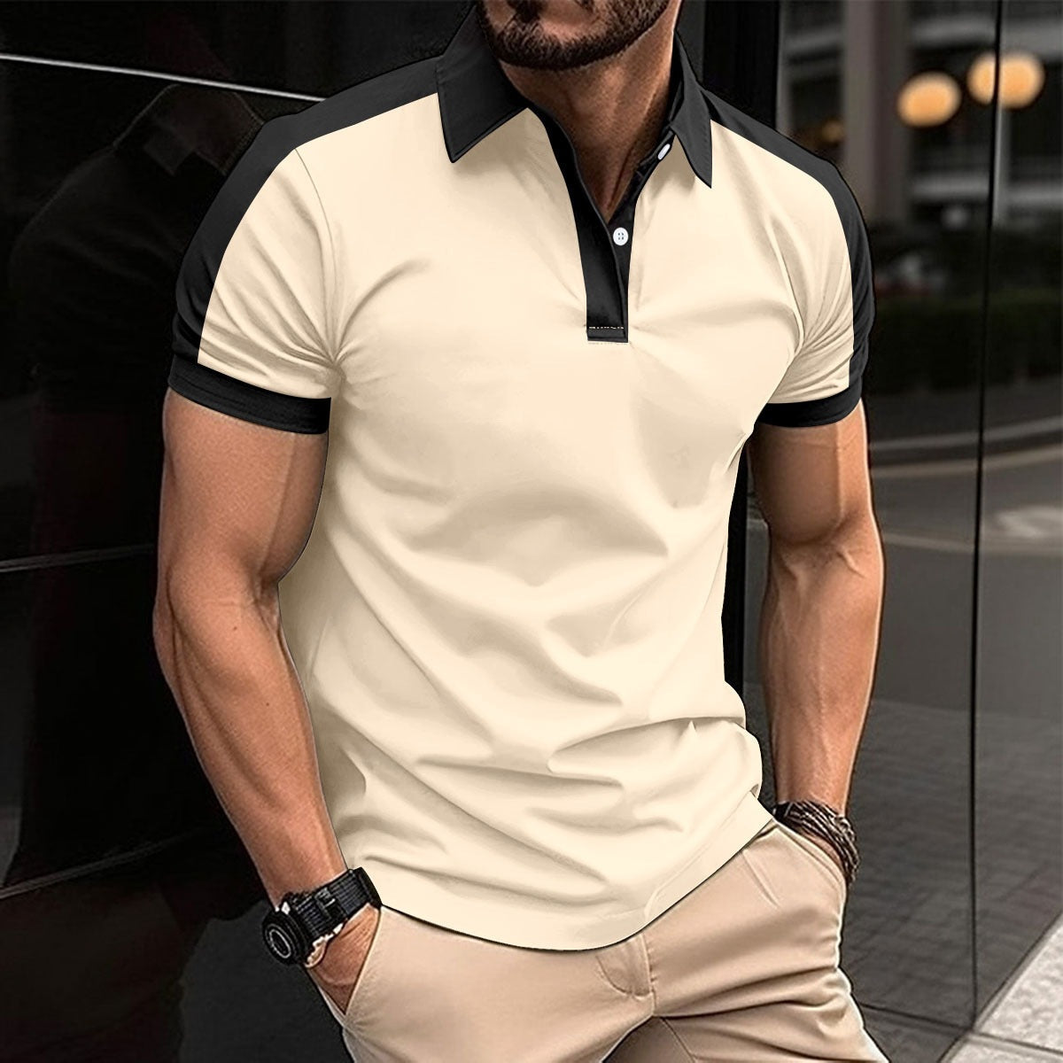 Herre polo shirt – slim fit – bomuld med stretch – kontrastkrave og ærmer