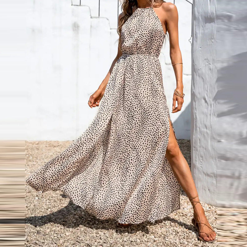 Halterneck Polka Dot A-Line Maxi Dress