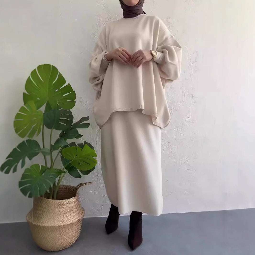 Oversized Wool Knit Sweater and Skirt Set