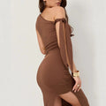 Dress for women – Slim fit – Off-shoulder – Asymmetric neckline – Stretchable jersey