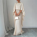 Women's Maxi Dress – Batwing Sleeves – High Neck – Pleated Skirt – Airy Fit