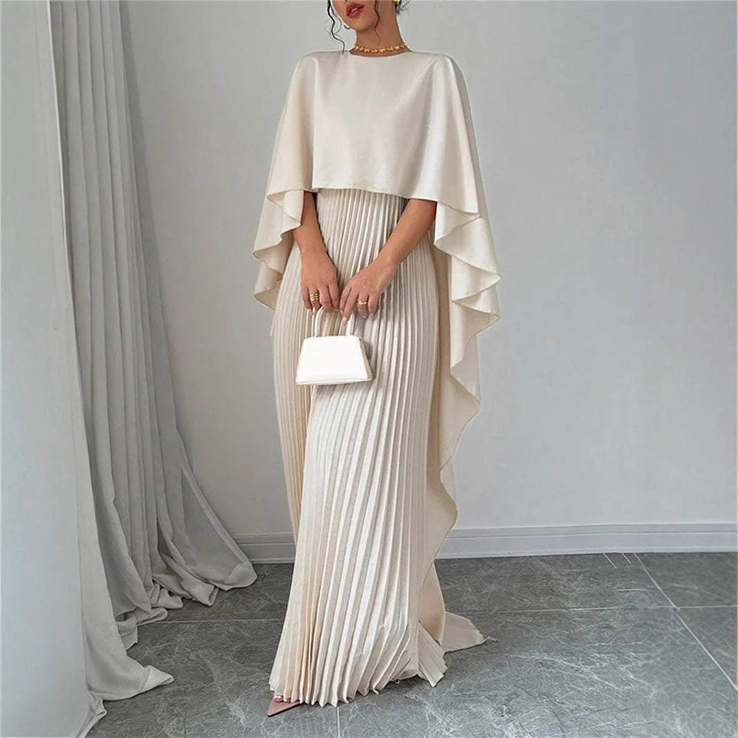 Women's Maxi Dress – Batwing Sleeves – High Neck – Pleated Skirt – Airy Fit