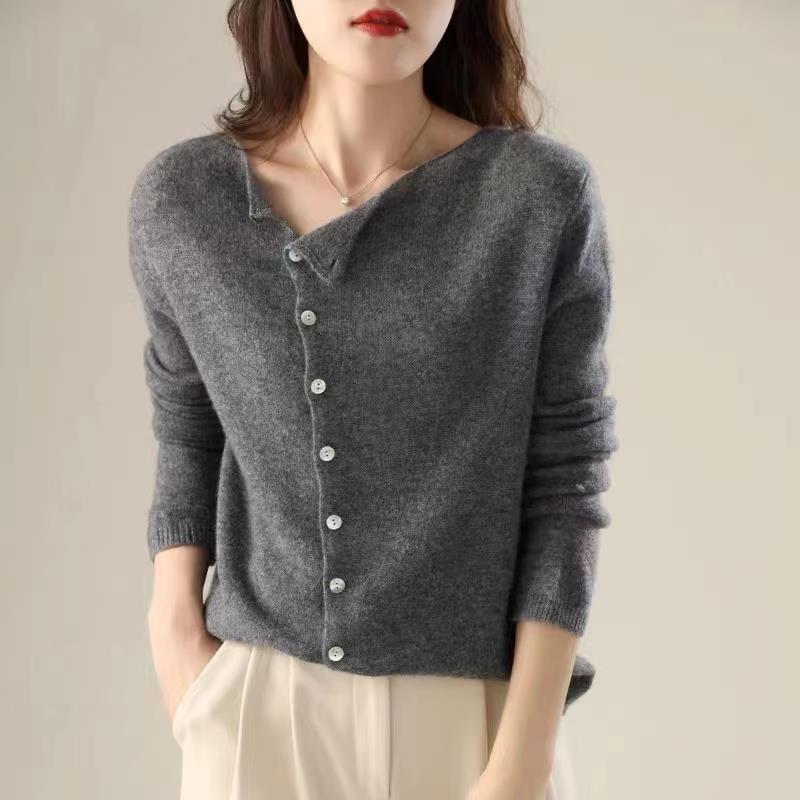 Knit Relaxed Fit Asymmetrical Neckline Cardigan