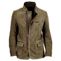 Men's Jacket in Suede – Slim Fit – Stand Collar – Zipper – Multiple Pockets