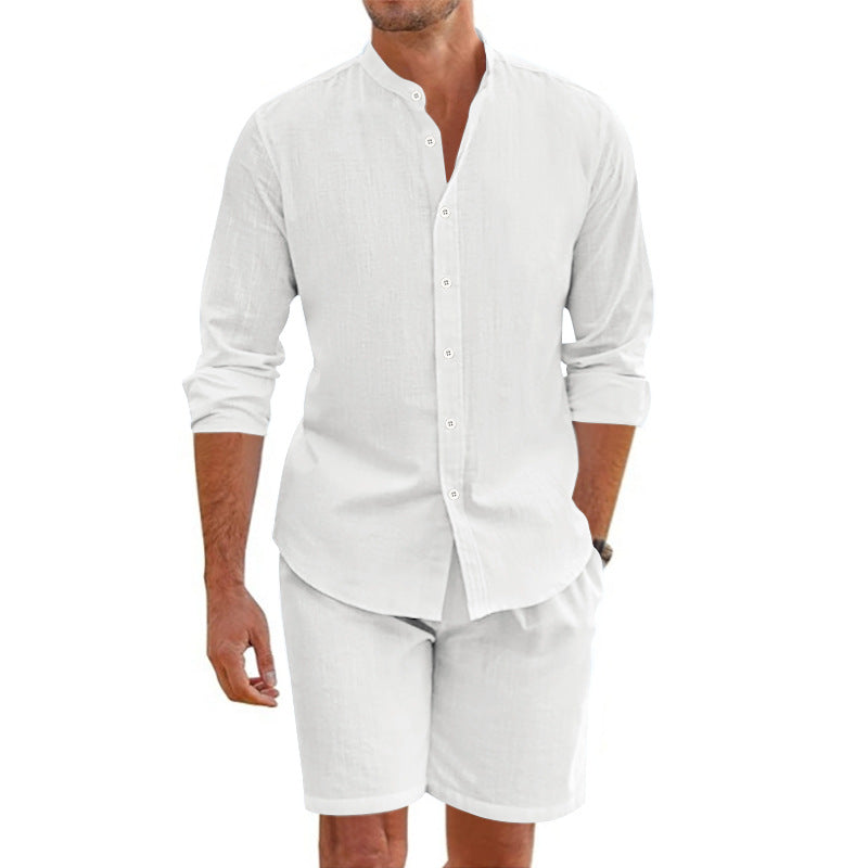Men's Set with Shirt and Shorts – Relaxed Fit – Light Linen Blend – Button Closure