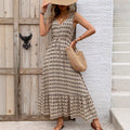 Women's Midi Dress – Sleeveless – Bohemian Print – V-neck – Waistband – Light and Airy