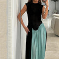 Women's Sleeveless Dress – Elegant Fit and Flare – Lightly Pleated Full Length