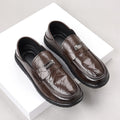 Men's Loafers – Polished Leather – Slip-On Fit – Decorative Strap with Metal – Rubber Sole