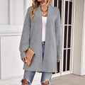 Women's Cardigan – Knit – Relaxed Fit – Open Front – Long Sleeves – Herringbone Pattern