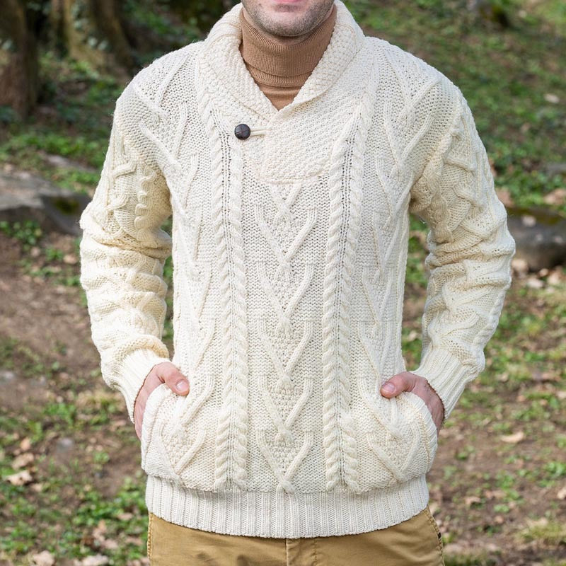 Wool Blend Relaxed Fit Cable Knit Pullover Sweater