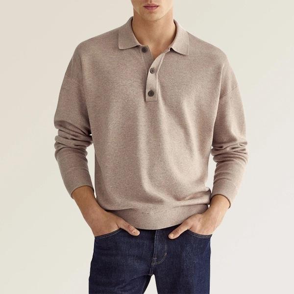 Men's Polo Shirt – Classic Fit – Long-Sleeved – Soft Cotton Blend – Ribbed Cuffs