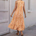 Women's Midi Dress – Sleeveless V-neck – Relaxed Fit – A-line with Abstract Print