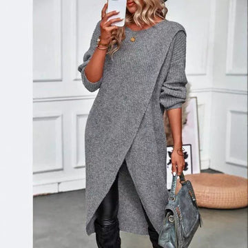 Knit Relaxed Fit Wrap Front Tunic Dress