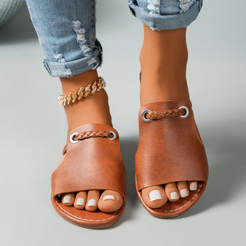 Dame Sandaler – Flad Hæl – Flettet Rem – Polstret Sål – Slip-On Komfort