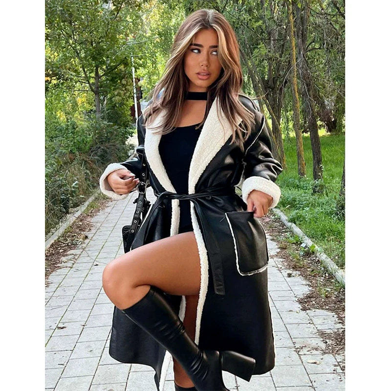 Faux Shearling Lined Oversized Wrap Long Coat