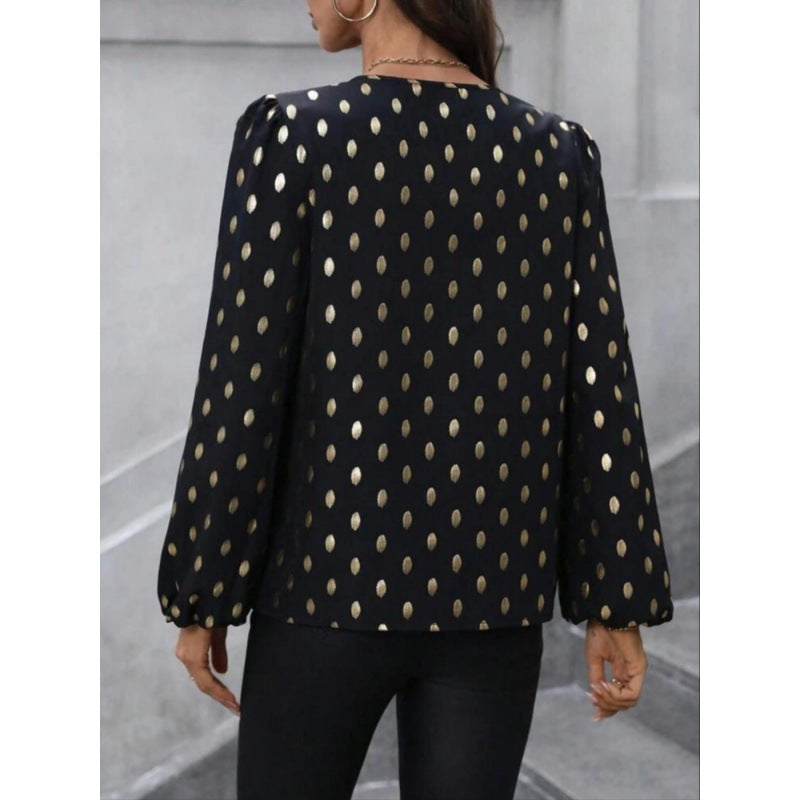 Polka Dot Relaxed Fit Long-Sleeved Blouse