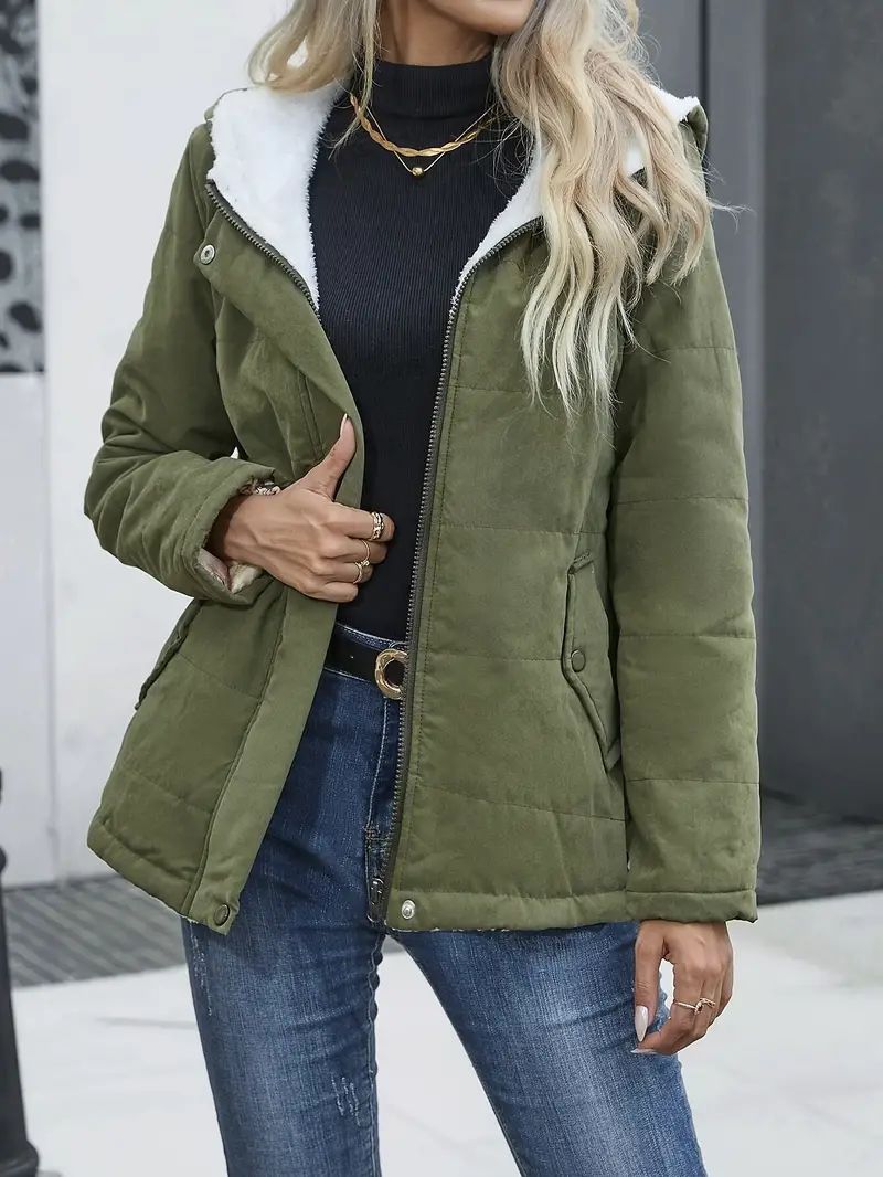 Hooded Quilted Fleece Lined Short Coat