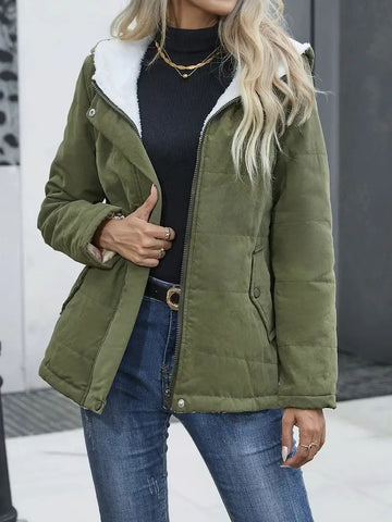 Hooded Quilted Fleece Lined Short Coat