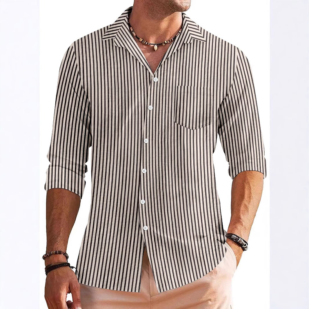 Men's Shirt with Long Sleeves – Regular Fit – Breathable Material – Striped Pattern – Chest Pocket