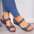 Women's sandals with platform – Adjustable straps – Open toe – Soft leather look