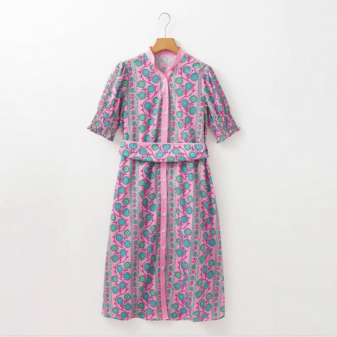 Floral High-Waisted Puff Sleeve Midi Dress