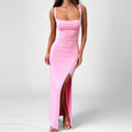 Dress for women – Maxi dress – Slim fit – Spaghetti straps – High slit – Open back