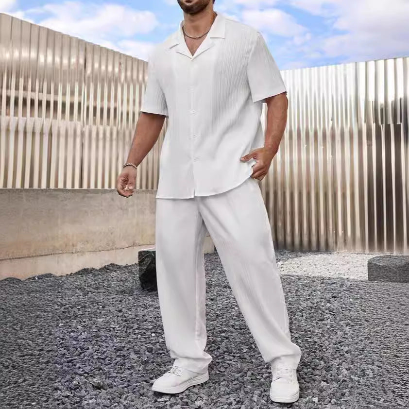 Men's set with short-sleeved shirt and trousers – Relaxed fit – Cotton linen blend