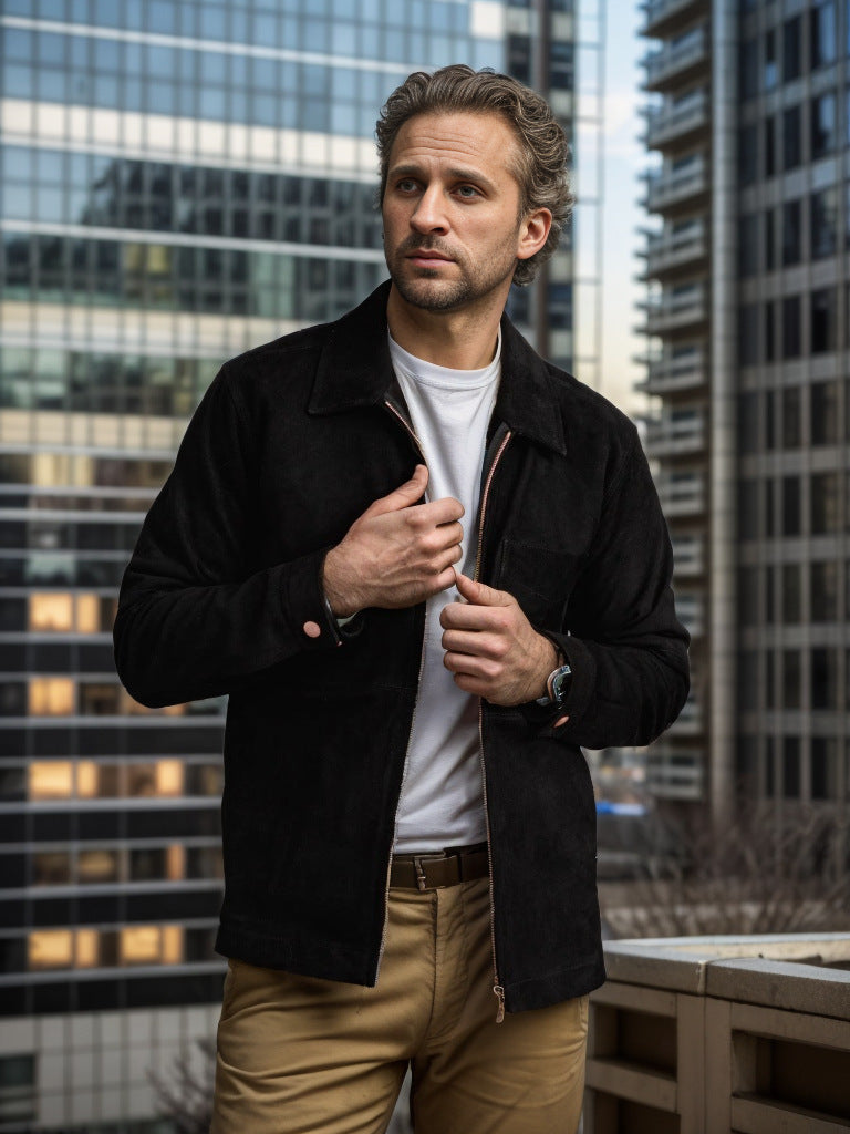 Suede Slim Fit Stand Collar Jacket