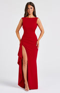 Women's Evening Dress – Slim Fit – Sleeveless – High Slit – Open Back – Floor Length