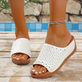 Women's Sandals – Slip-on Wedge Heel – Perforated Strap – Sculpted Edge – Open Heel