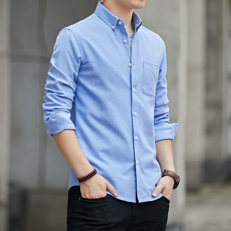 Men's Shirt with Long Sleeves – Slim Fit – Oxford Weave – Button Closure – Chest Pocket